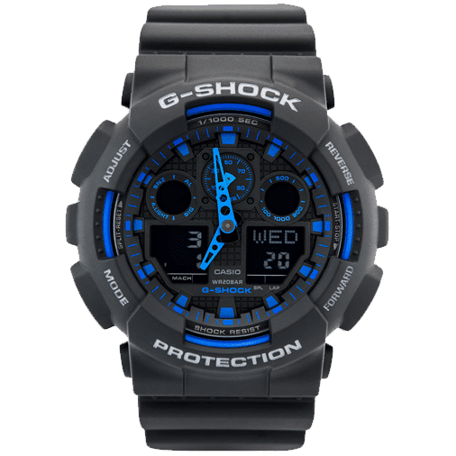 Casio G-SHOCK GA-100-1A2 Blue reloj deportivo negro con azul para caballero  - TIME El Salvador