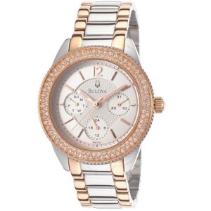 Bulova 98N100 con cristales Swarovski reloj Rose Gold de acero inoxidable rosa y plata para mujer