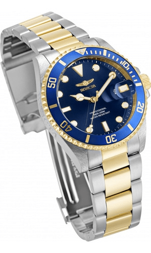 Reloj pulsera Invicta Pro Diver 30024 de cuerpo color oro, analógico, para  hombre, fondo azul, con