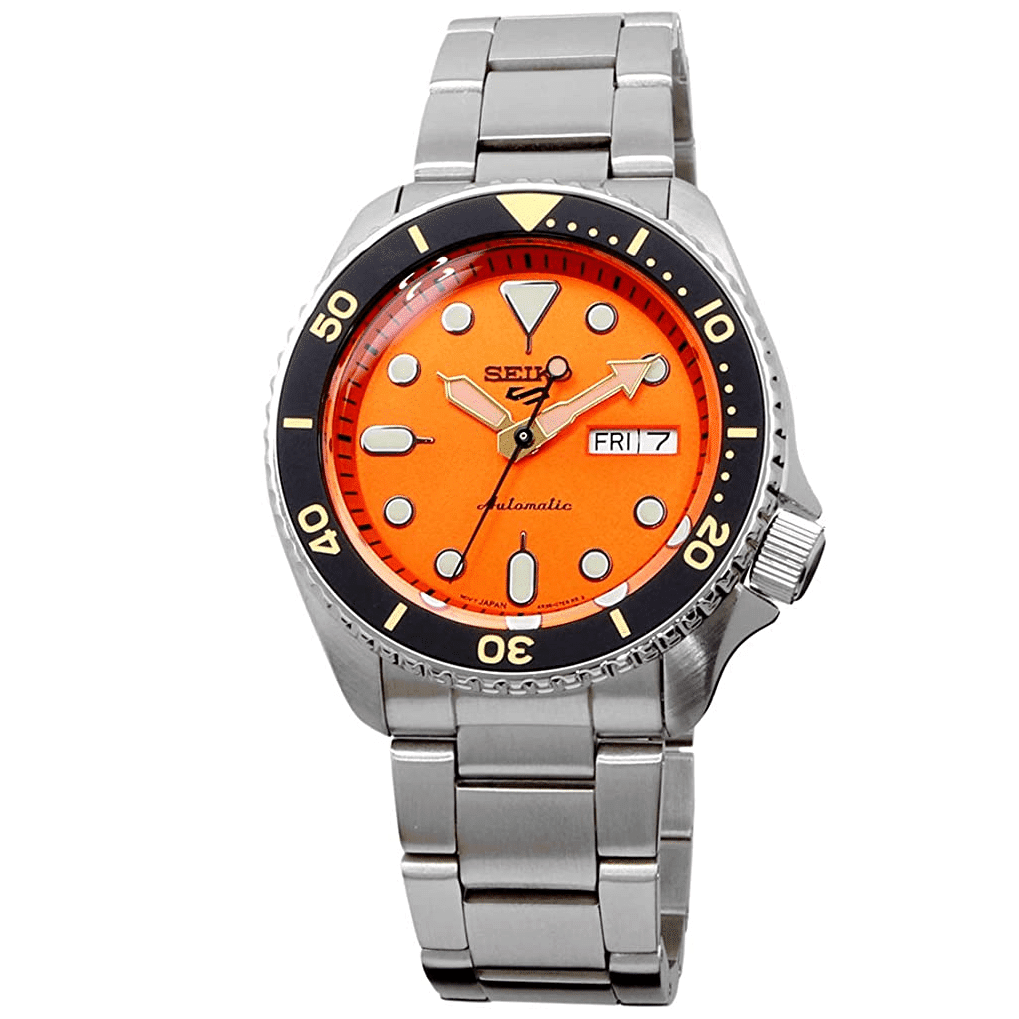 Seiko 5 Sports 24-Jewel Automatic Orange Dial SRPD59 reloj plateado dial naranja para hombre
