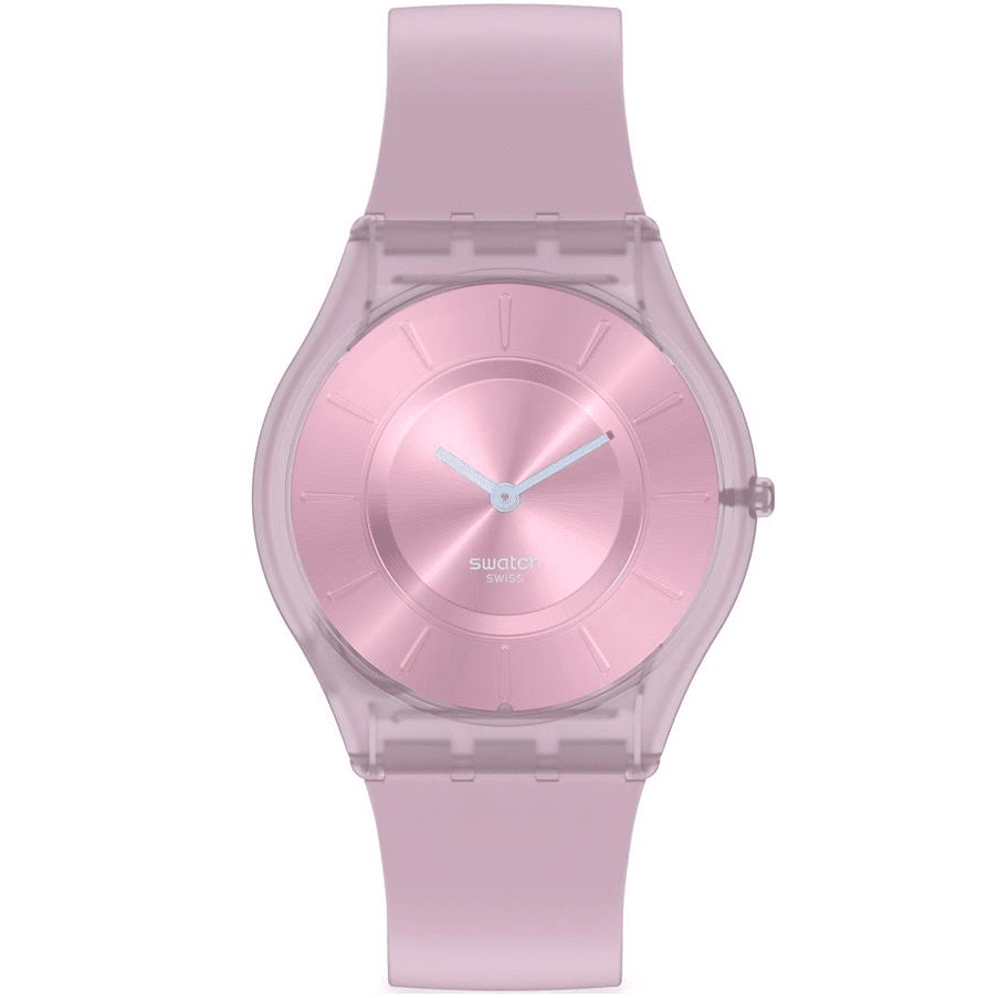 Swatch Skin Classic Purple Pastel SS08V100 reloj morado con movimiento de cuarzo para mujer