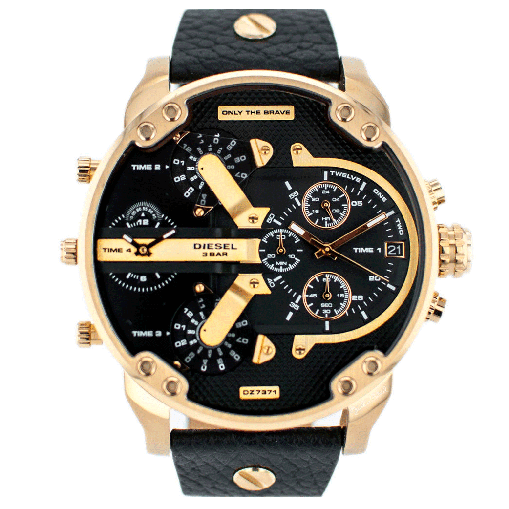 Diesel Mr. Daddy 2.0 Black and Gold Chronograph Leather DZ7371 reloj  deportivo casual de cuero negro para hombre - TIME El Salvador
