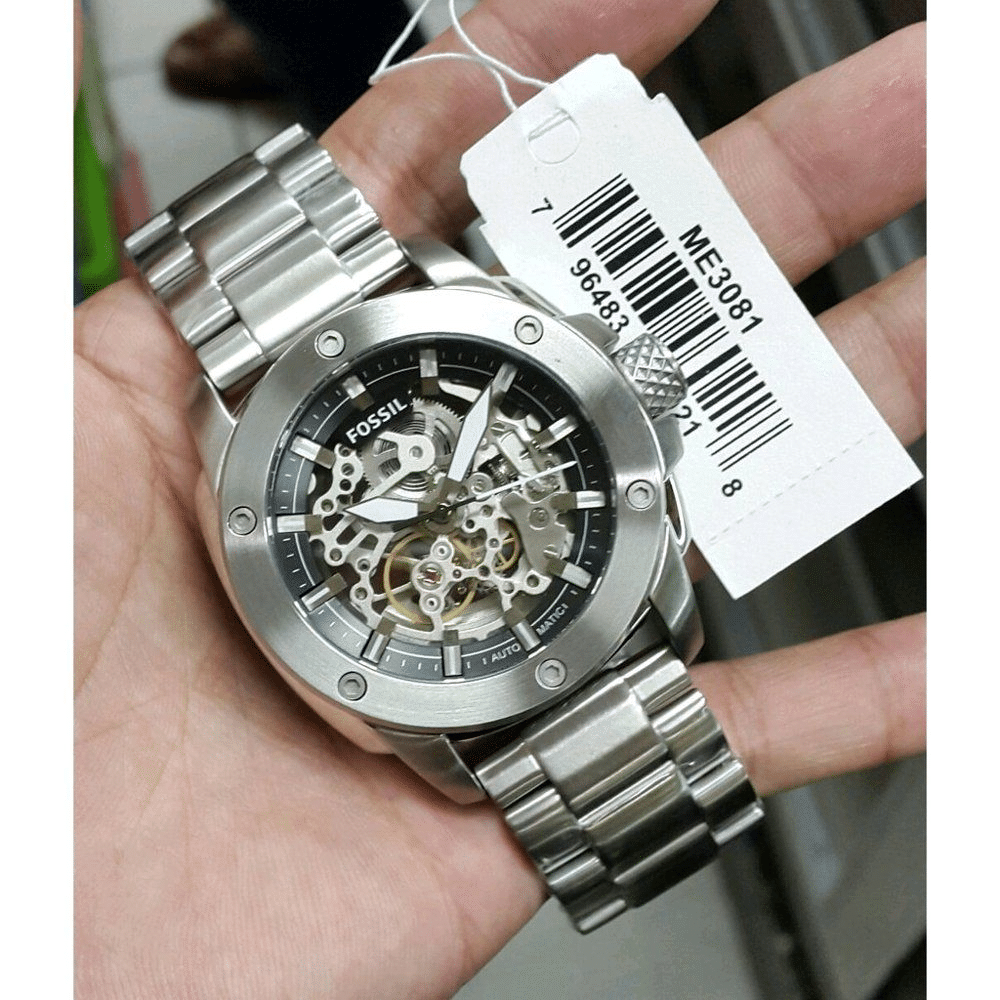 Reloj Automático De Acero Plateado Para Hombre Skeleton
