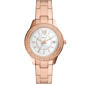 Fossil Stella Analog Mother of Pearl Dial ES5131 reloj de acero inoxidable plateado formal para mujer