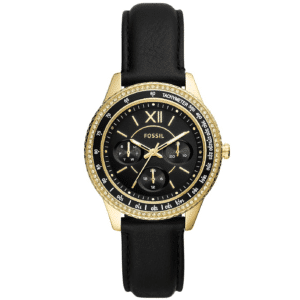 Fossil Stella Multifunction Black Eco Leather ES5135 reloj de cuero genuino casual negro para mujer
